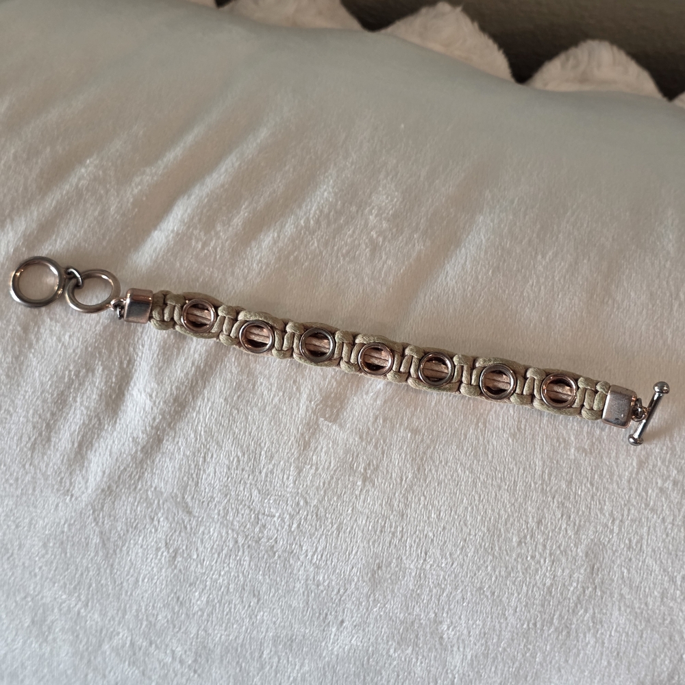 Tan Bracelet with Green Gem Accents - Picture 8 of 12